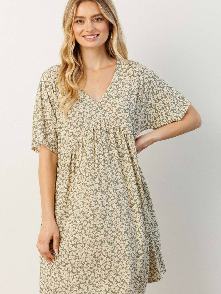 mittoshop - Wholesale Dress - Women's - D1788-DITSY FLOWER PRINT BABYDOLL KNIT DRESS