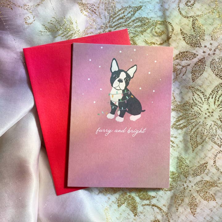 Furry and Bright Dog | Boston Terrier | Mini Greeting Card for wholesale by Cheeky Peach Designs