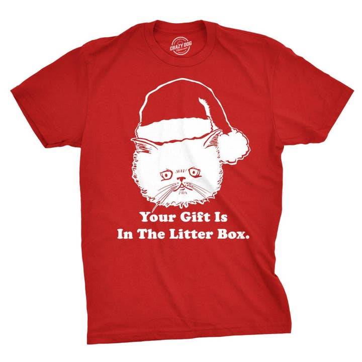 Gift Is In The Litter Box Funny Christmas T Shirt For Men for wholesale by Crazy Dog T-Shirts