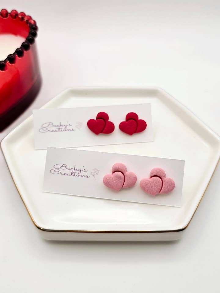 Double heart studs for wholesale by Beckys Creations