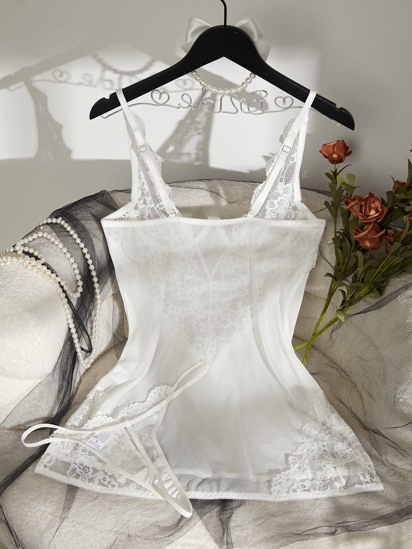 Sweetkama – wholesale Chemise - Dam – Perspektiv spetsskjorta med ihålig mesh HF-41662