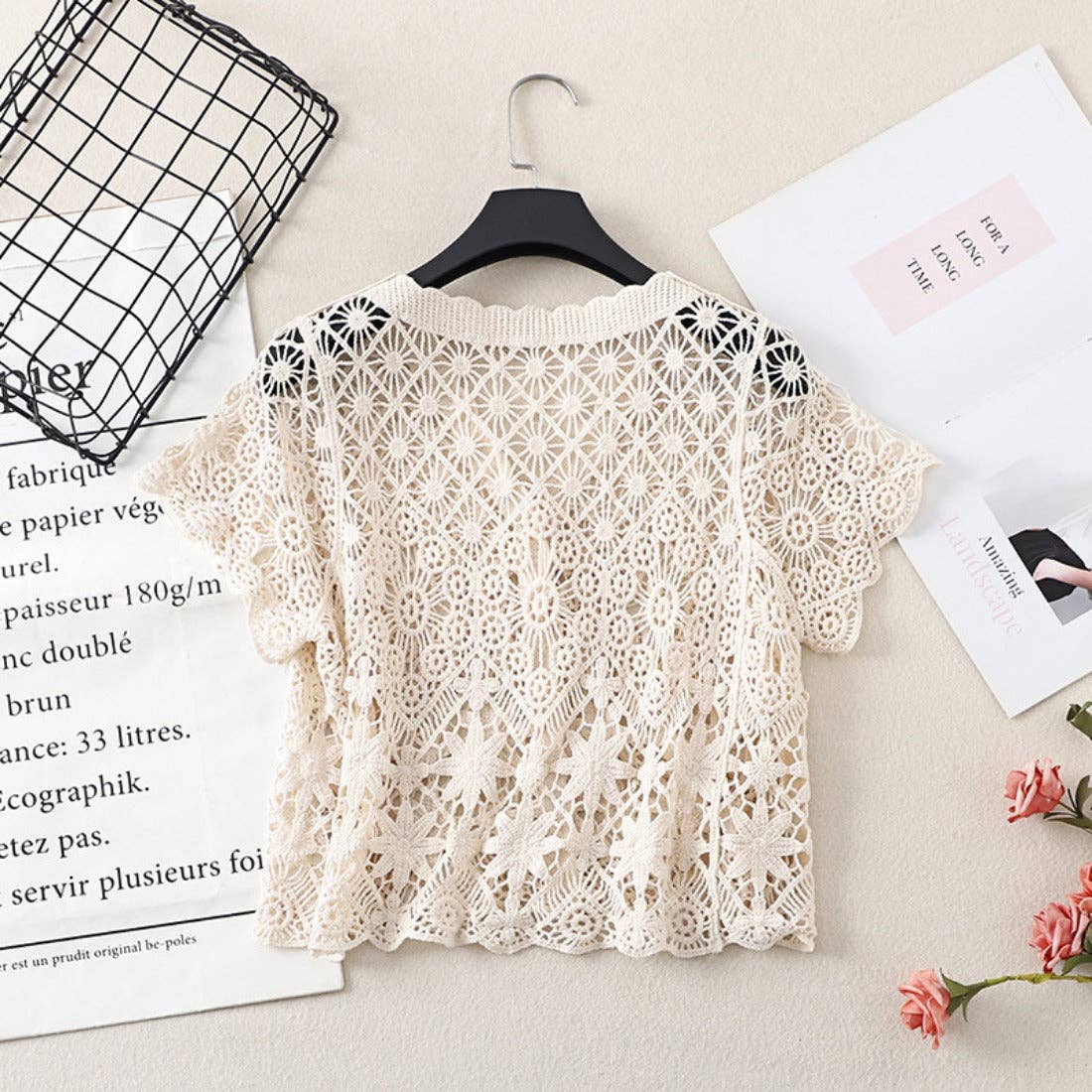 Funkyrel® Atzbranding Limited - Wholesale Cardigan - Women's - Crosa - Crochet Hollow-Out Short-Sleeve Cardigan3