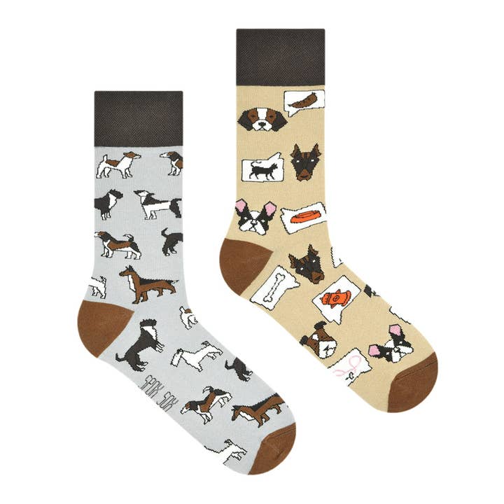 Chaussettes dépareillées colorées à motif chiens pour la vente par Spox Sox
