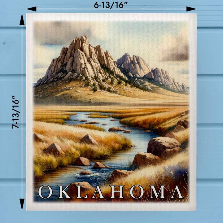 Oklahoma Landmark & Landscape Watercolor Dishcloth for wholesale by ADDLE iNK