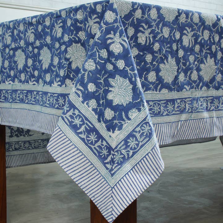 Fabricrush - Wholesale Tablecloth - Dark Blue Block Print Cotton Cloth Tablecloth