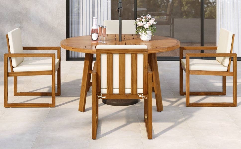 HOMYCASA DESIGN INC - Wholesale Patio Set - 5-Piece Outdoor Patio Dining Set Acacia Wood with Four Armchairs and Table, Beige27