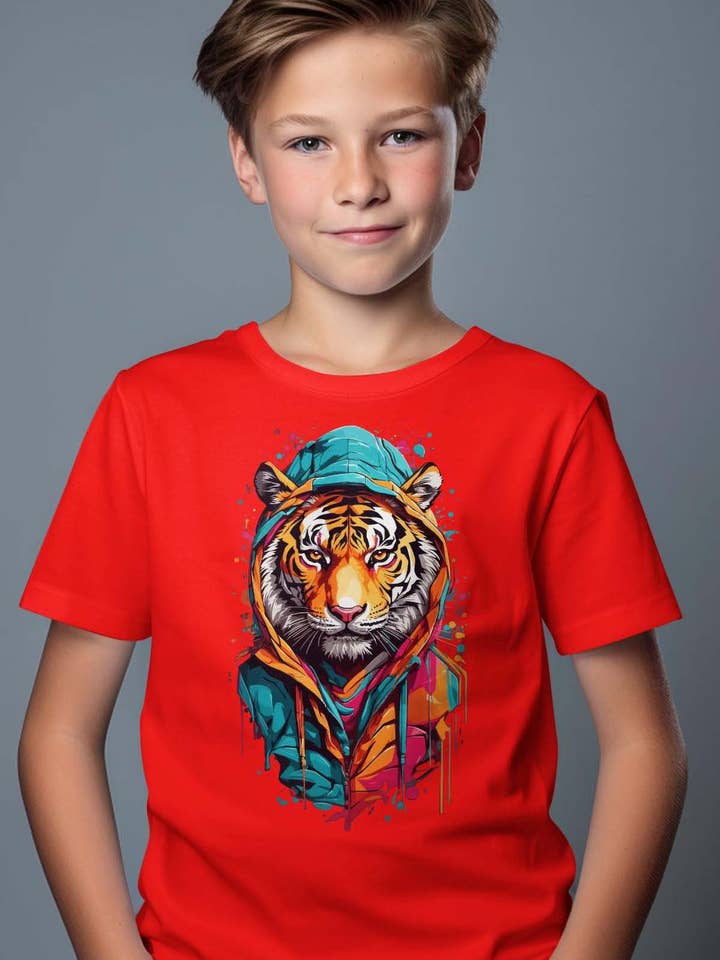 T-shirt med rund hals til drenge | Tigermaling for engroshandel hos IALD