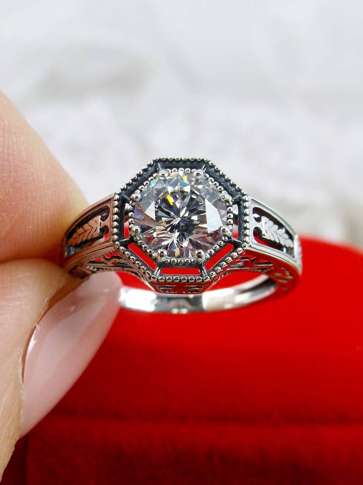 Eiffel Ring, Cubic Zirconia, Natural Topaz, or Moissanite gemstone, Art Deco Jewelry #D240 for wholesale by Silver Embrace Jewelry