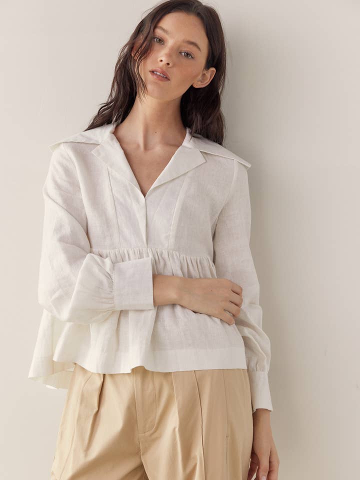 Linnen blouse met kraag voor wholesale door amente