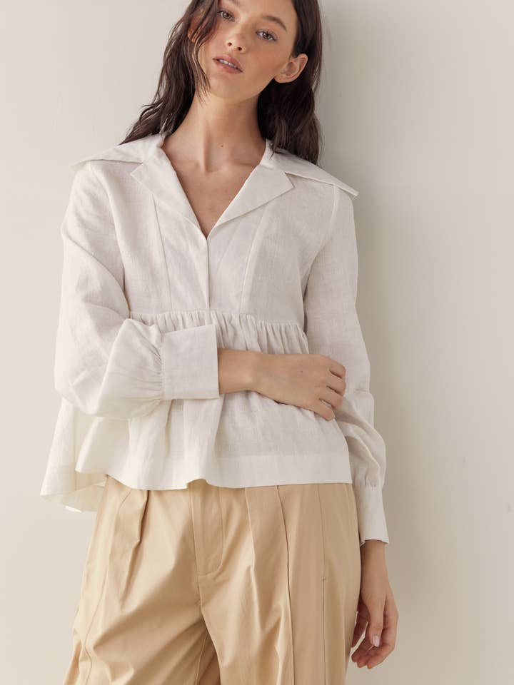 Blusa in lino con colletto per la vendita all'ingrosso da parte di amente