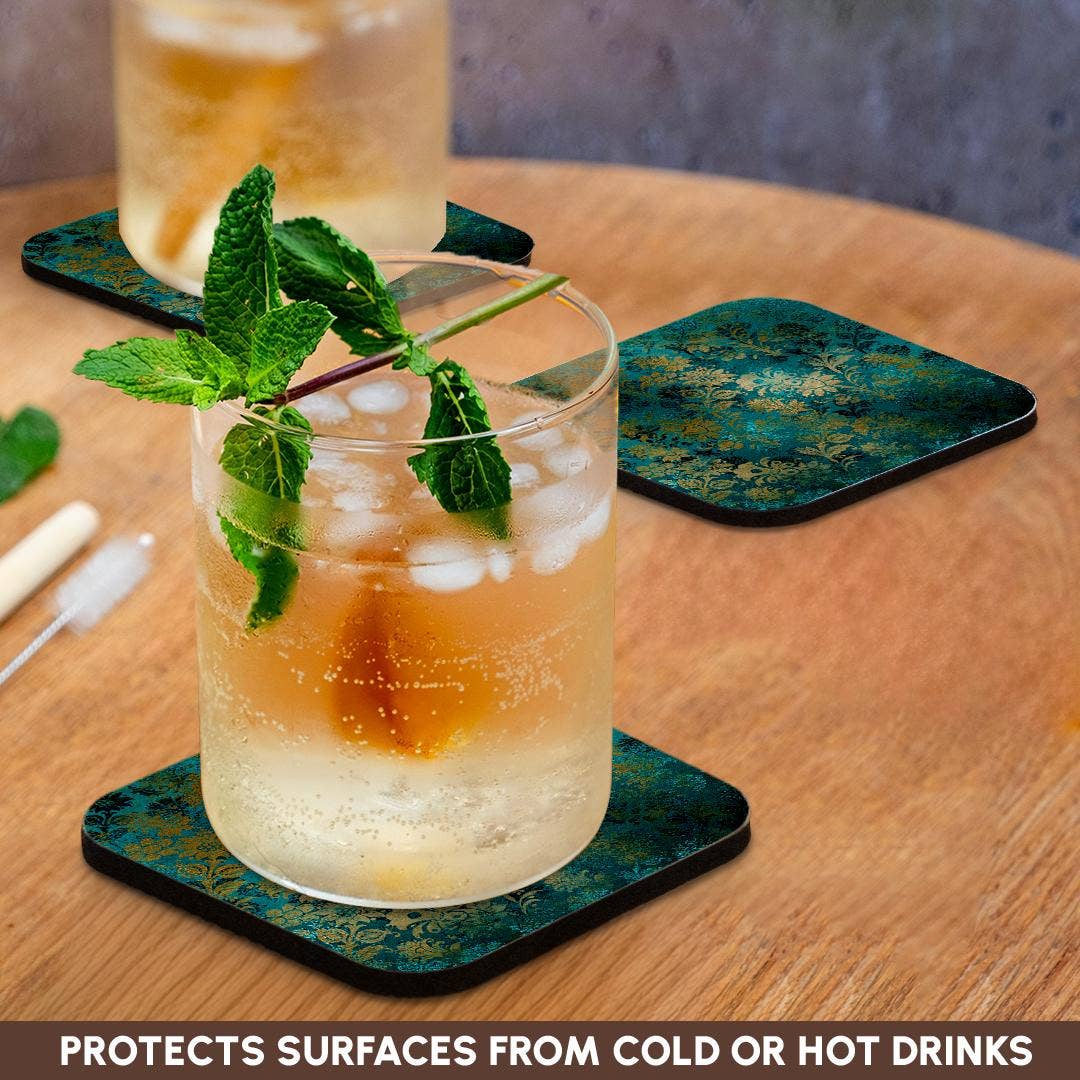 3dRose - Wholesale Coasters - 3dRose, Teal Green and Image Of Gold Art Nouveau Floral Pattern, Coaster9