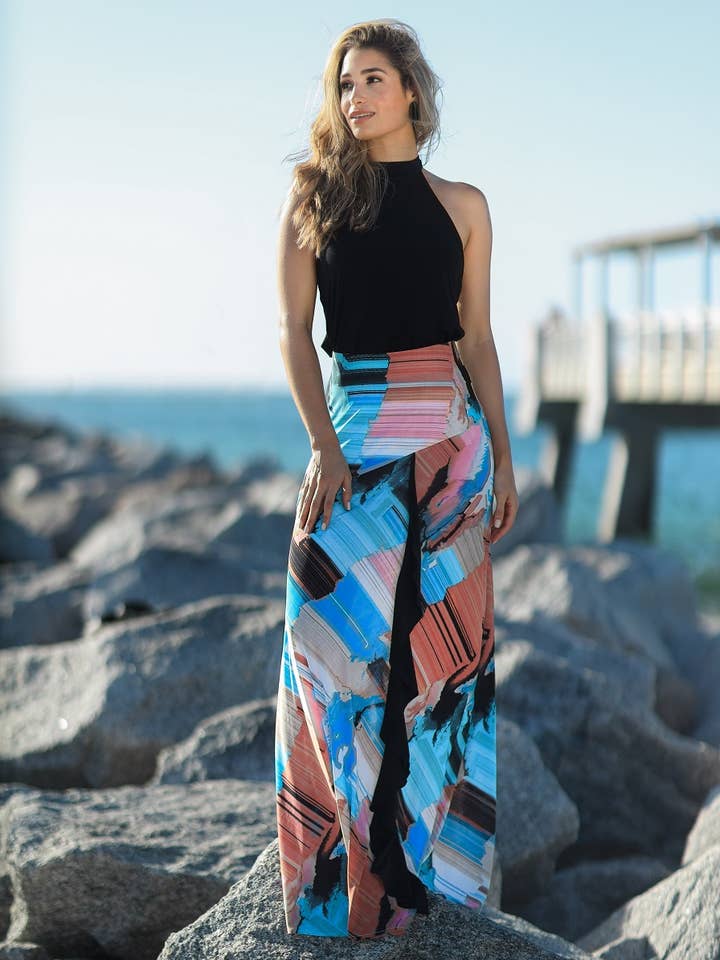 Maxi Kjol Med Rygg Slit - Mauve & Blå för wholesale av VKY&CO