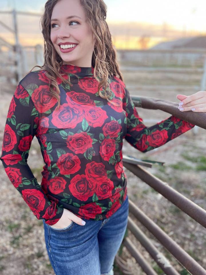 Sterling Kreek - Wholesale Blouse - Women's - Rose Of My Heart Mesh Top