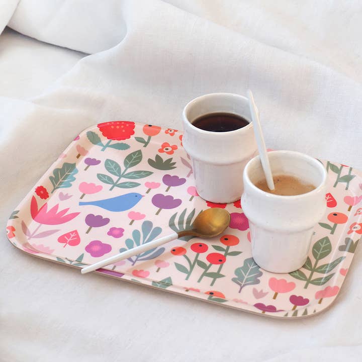 mini labo - Wholesale Serving Tray - Rectangular birch tray with shared garden pattern1