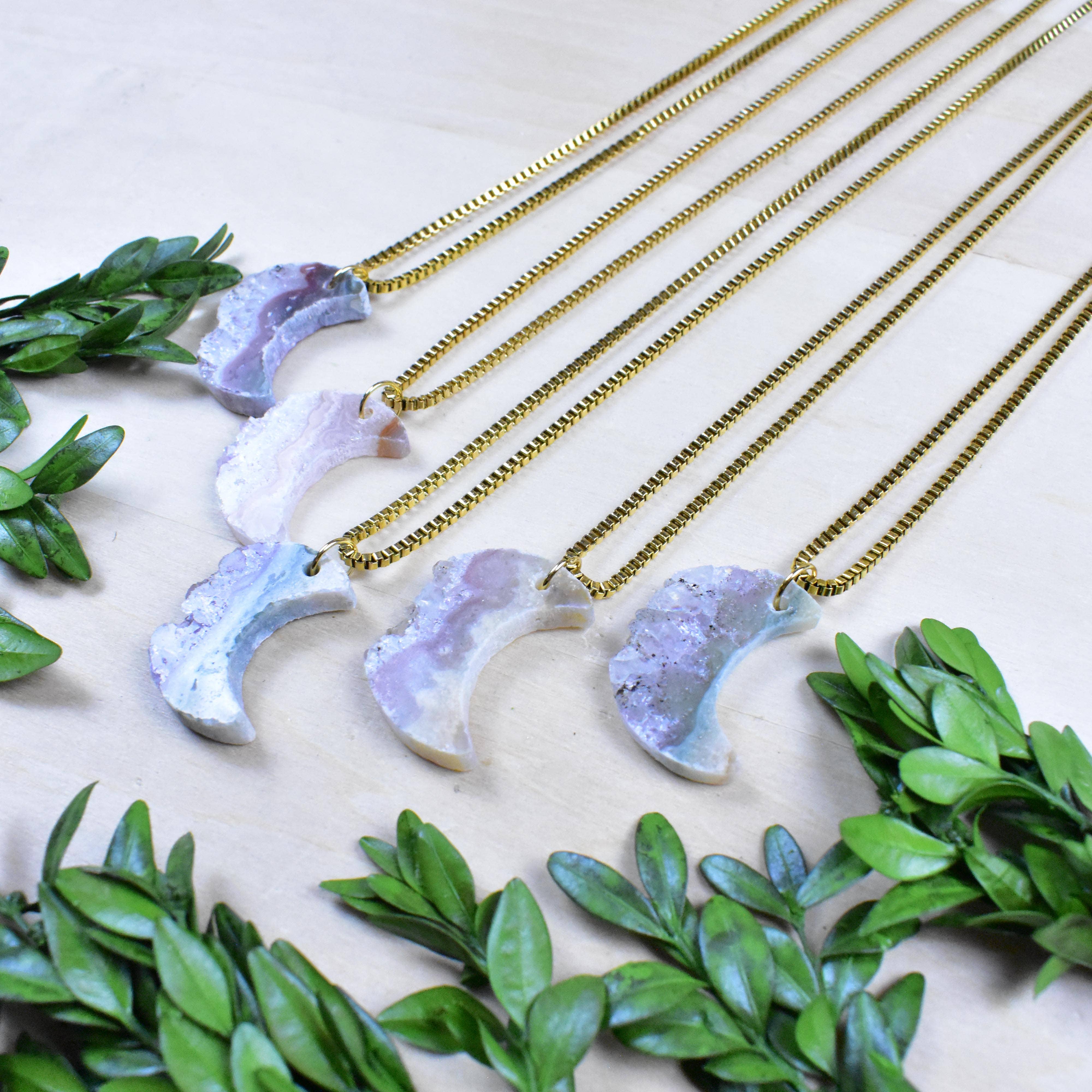 Ewelina Pas Jewelry - Wholesale Pendant/Charm Necklace - Gold Raw Crescent Moon Amethyst Slice Necklace5