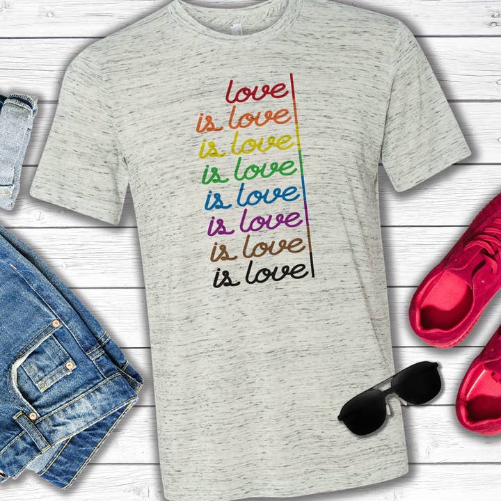 Love is Love is Love is Love Unisex Tee for wholesale by Bias & Bourbon