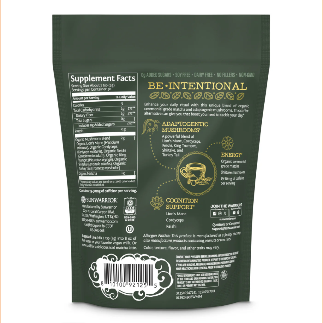 Sunwarrior - Wholesale Powdered Health Drink - Be Well Matcha & Mushroom Drink Mix - Adaptogenic Coffee6