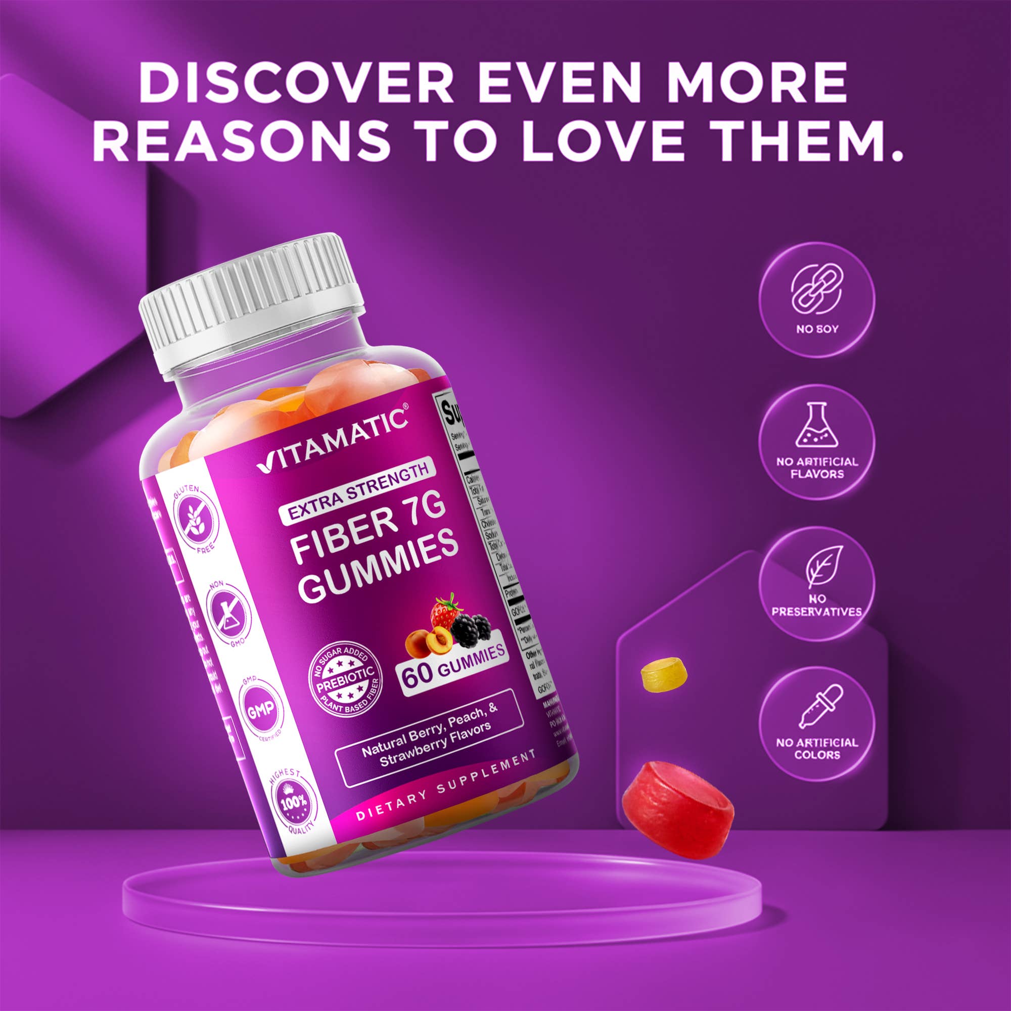 Vitamatic - Wholesale Oral Supplement/Vitamin - Vitamatic Prebiotic Fiber Gummies for Adults - 7G Fiber3