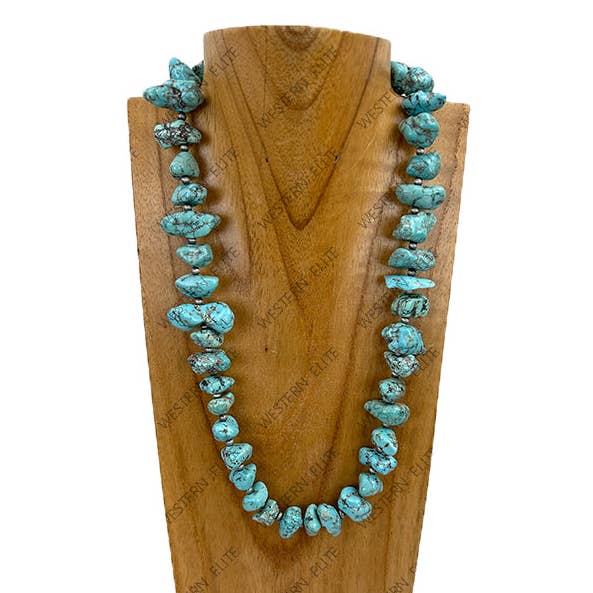 NKY251221-20 21'' Blaue Türkis-Nuggets-Stein-Halskette für den Großhandel von Western Elite Jewelry