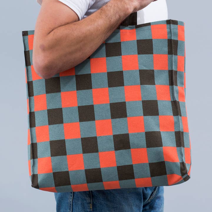 Lumberjack check shopper bag for wholesale by Hole In My Pocket