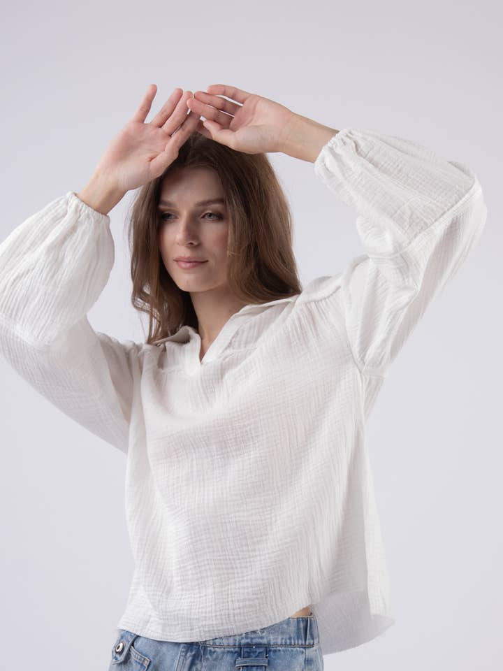 VERY J - Wholesale Blouse - Women's - NT11416-Oversized Cotton Gauze Woven Shirt Top