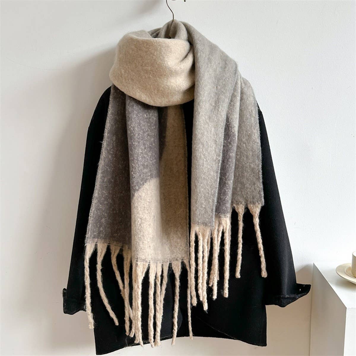 ACCITY - Wholesale Scarf - Women's - Geometric Fringe Wool Scarf,Thick Colorblock Shawl_CWASC097811