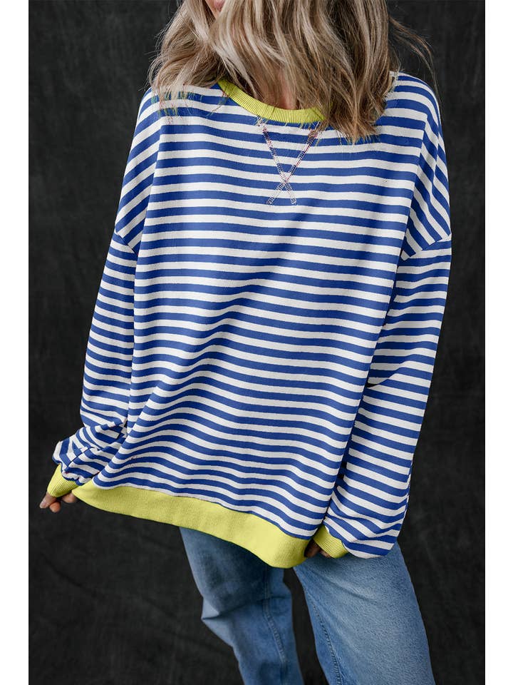Amaryllis Apparel - Wholesale Sweatshirt - Women's - Stripe Oversized Contrast Trim Pullover Sweatshirt13