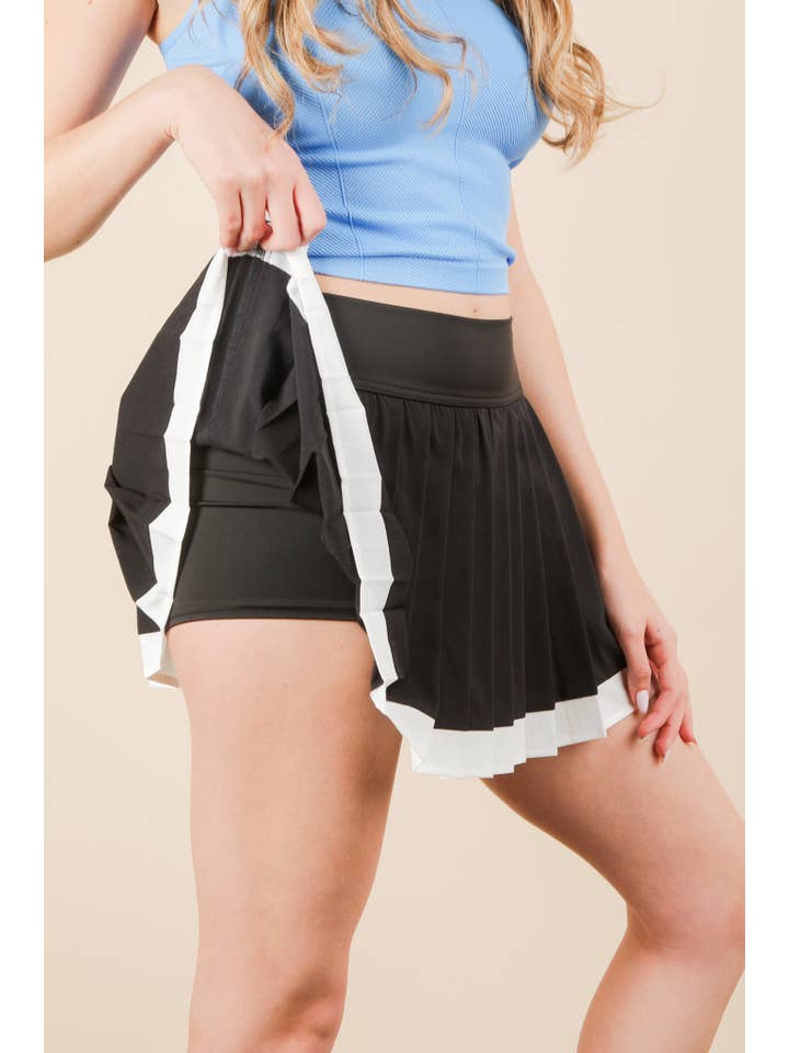 VERY J - Wholesale Athletic Skirt - Women's - NS50132-Two Tone Pleated Activewear Mini Skirt with Shorts