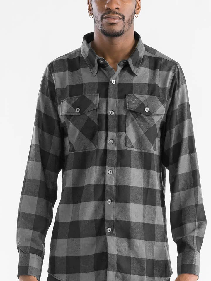 FL111 Checkered Long Sleeve Flannel Button Down Shirt for wholesale by WEIV