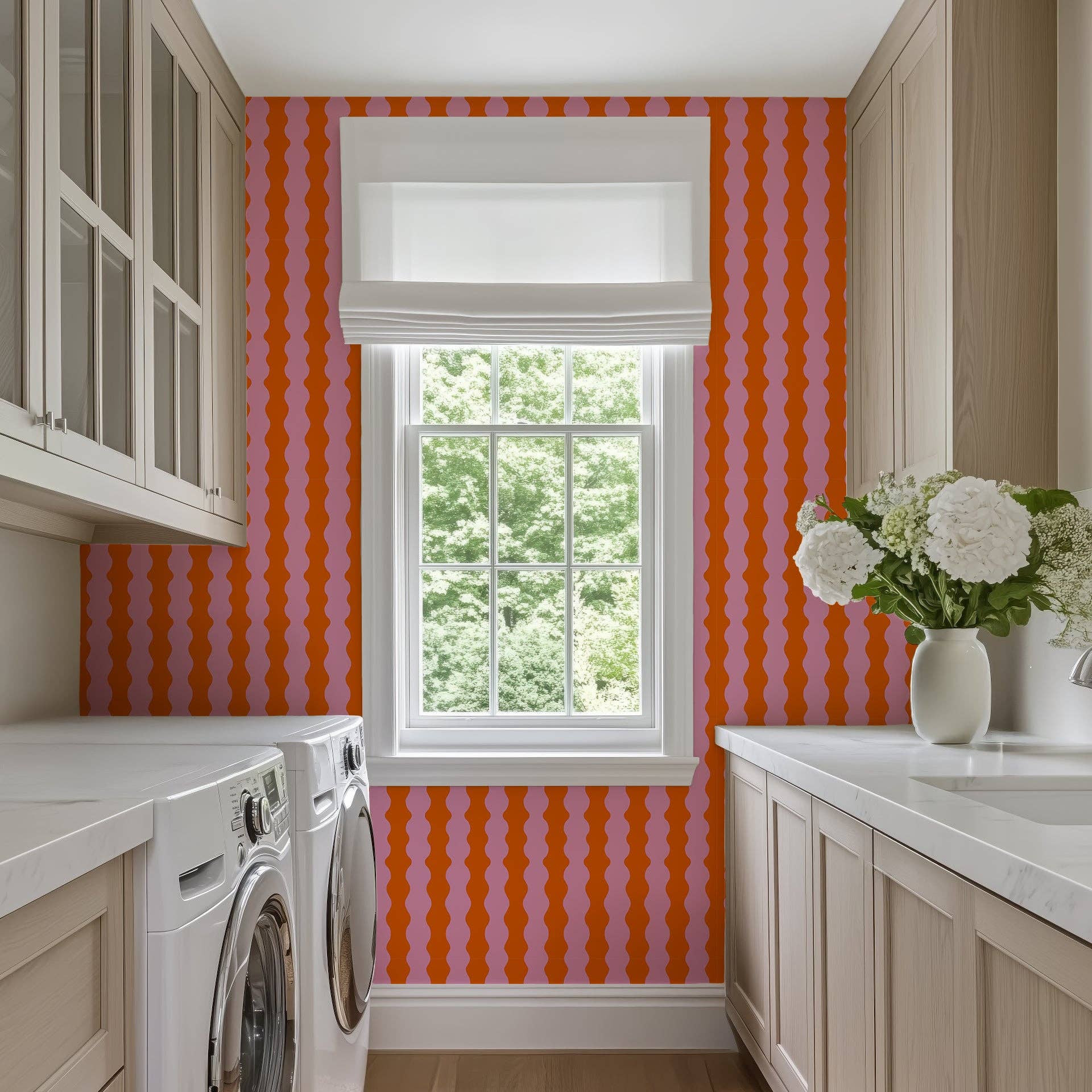 Sorbet Dreams - Wholesale Wallpaper - ‘Wiggle With Me' Wallpaper in Orange and Pink | orange wavy wallpaper2
