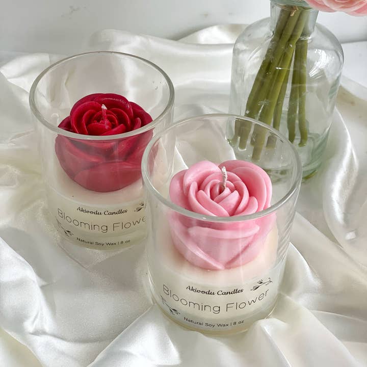 Akivodu Candles – wholesale Novelty candle – Blooming Rose Candle 8 oz - Multi-color, floral scent3