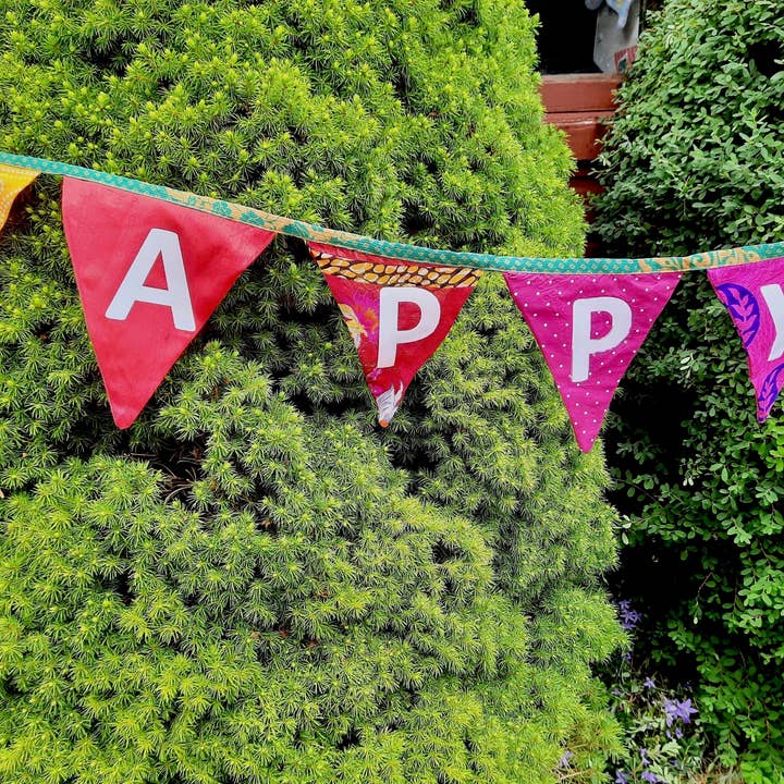 Green Frog India – wholesale Bunting/garland – Upcycled Sari Happy Birthday Bunting/Garland and Flags