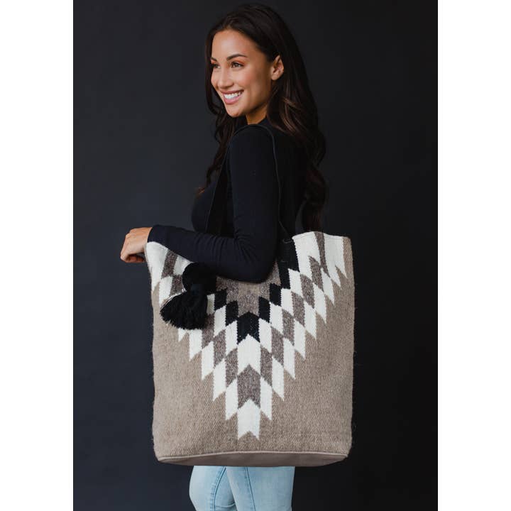 Panache Apparel Co. - Wholesale Tote Bag - Women's - Taupe, Cream & Black Aztec Tote