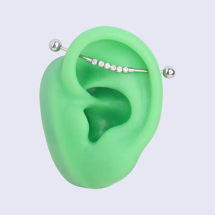 Silver Gemstones Industrial Barbell for wholesale on Faire1