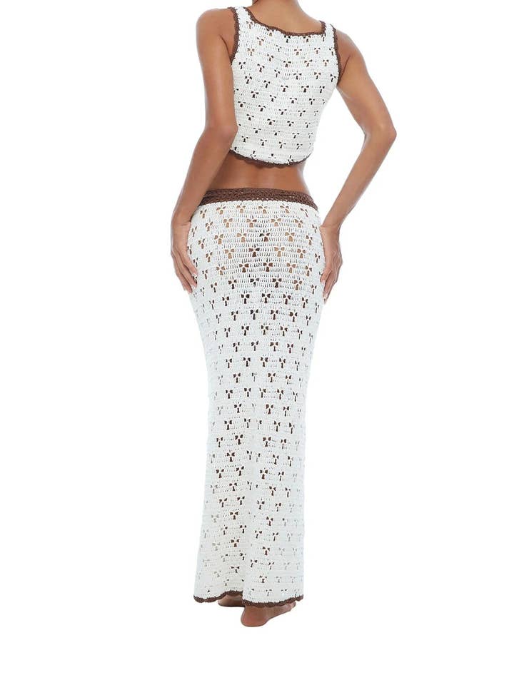 WHITE Knit Front Tie Crochet top& skirt set beach cover up for wholesale on Faire