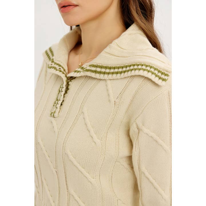 idem ditto - Wholesale Knit Sweater - Women's - PREPPY NOSTALGIA STRIPED COLLAR CABLE KNIT SWEATER17