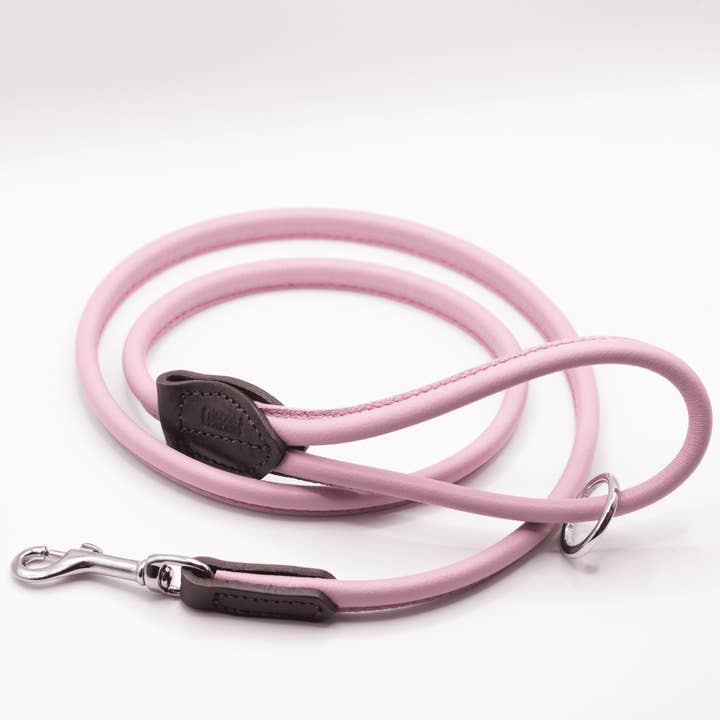 Rolled Soft Leather Dog Lead Pink for wholesale by Dogs and Horses