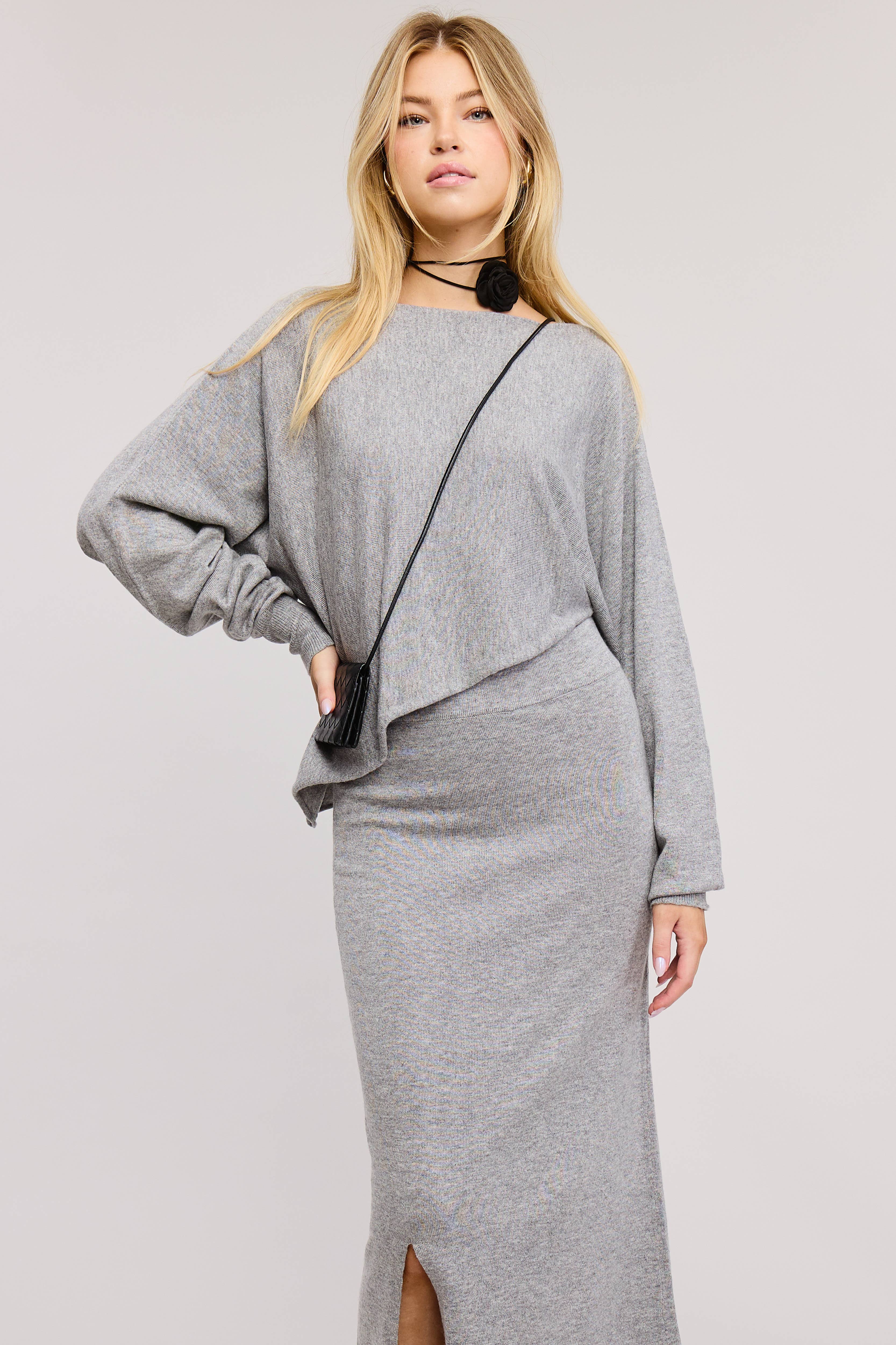 Mimosa - Wholesale Top & Skirt Set - Women's - Asymmetrical Knit Top & Midi Skirt Matching Set1