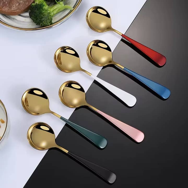 Round Spoon Gold Bicolor - 5 colors - Dessert, Tea, Coffee for wholesale by Sostraw & SmartThings