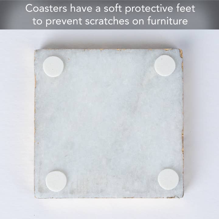 CounterArt/Highland Home/Thirstystone - Venta al por mayor Posavasos - Posavasos de mármol blanco natural de Thirstystone con bordes dorados2