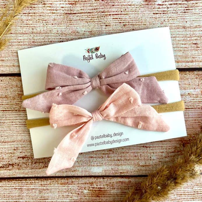 Classic Cotton Headband Bow Set - Plumeti Old Pink And Beige for wholesale by Pastel Baby