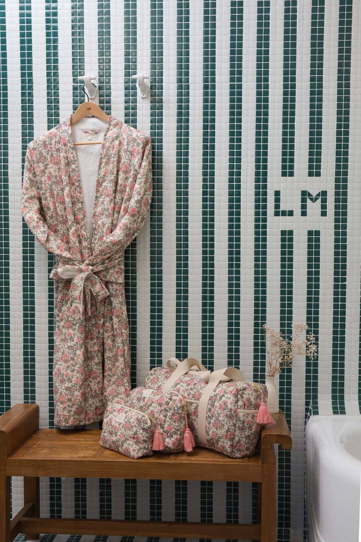 Ivory Ench Fields Leila Adult Bathrobe - flowers - pink - cream for wholesale on Faire1