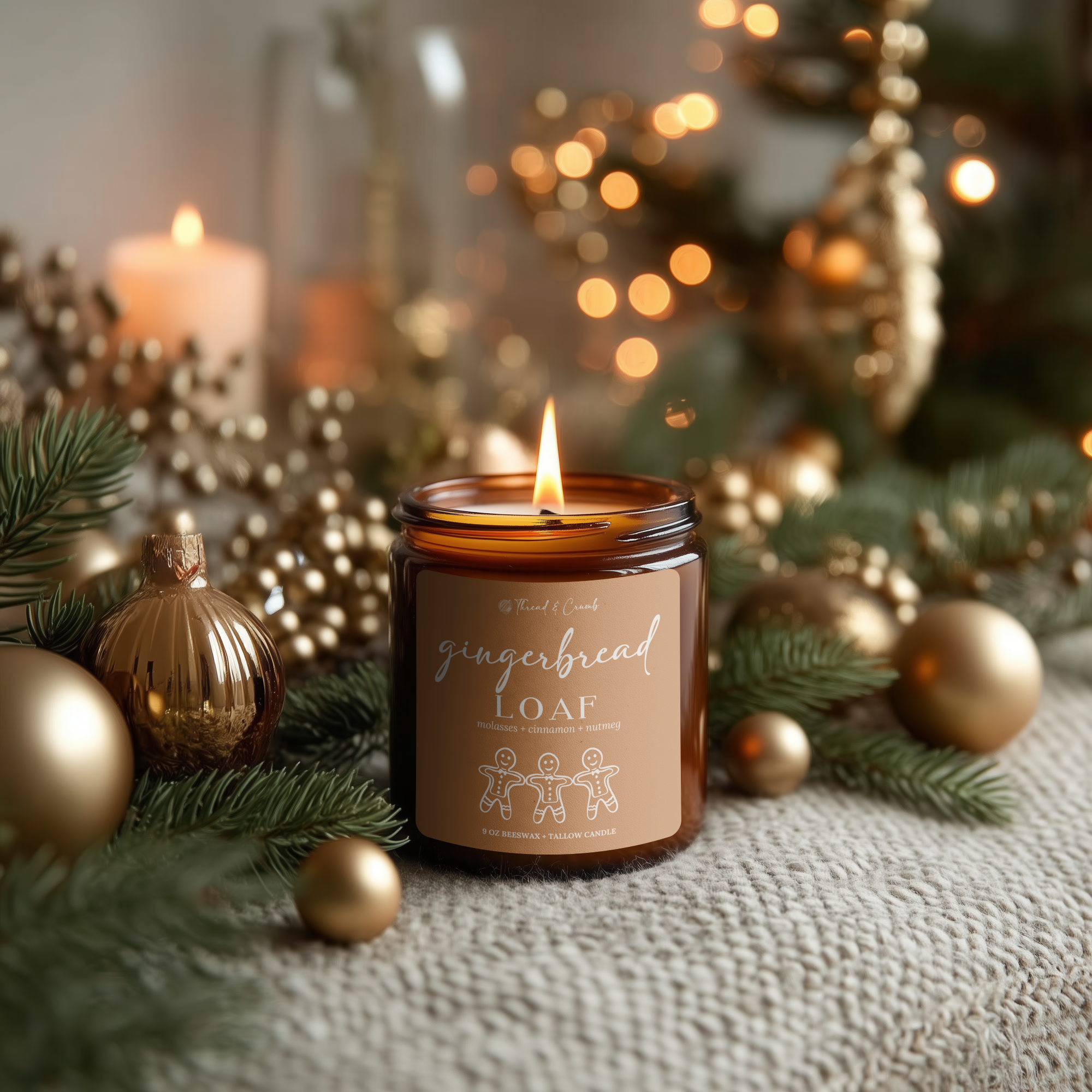 Thread & Crumb - Vente Bougie en bocal - Bougie en cire d'abeille + suif "Pain d'épice" | Bougie de fête3