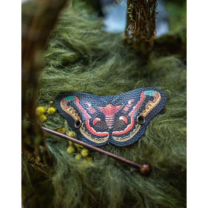 Costurero Real - Wholesale Barrette - Women's - Red Moth Hair Barrette Vegan Leather cottagecore woodland2