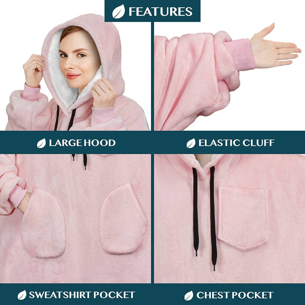 Pavilia - Wholesale Hoodie - Women's - Chest Pocket Sherpa Hoodie Blanket - Patch Pocket (Regular / Long)49