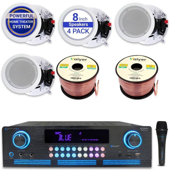 2000W Bluetooth Amplifier,4 Ceiling Speakers 8",Selector,Mic for wholesale by Technical Pro