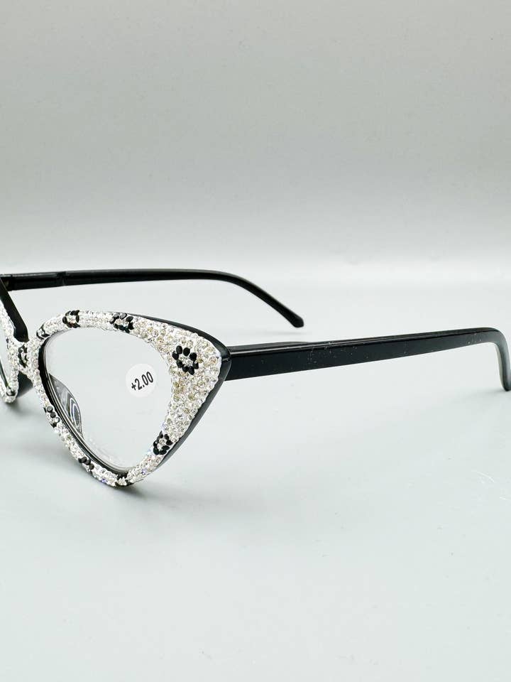 Handmade Rhinestone Cat Eye Reader Glasses G0305-White for wholesale by Ole