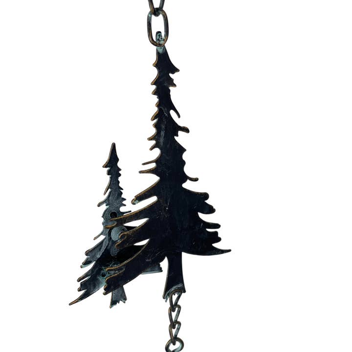 Zeckos - Wholesale Outdoor Ornament/Decor - 70-Inch Metal Rain Chain with 5 Forest Tree Silhouettes & Zen Bells, 3.25-Inch Diameter, Decorative and Functional Downspout Alternative4