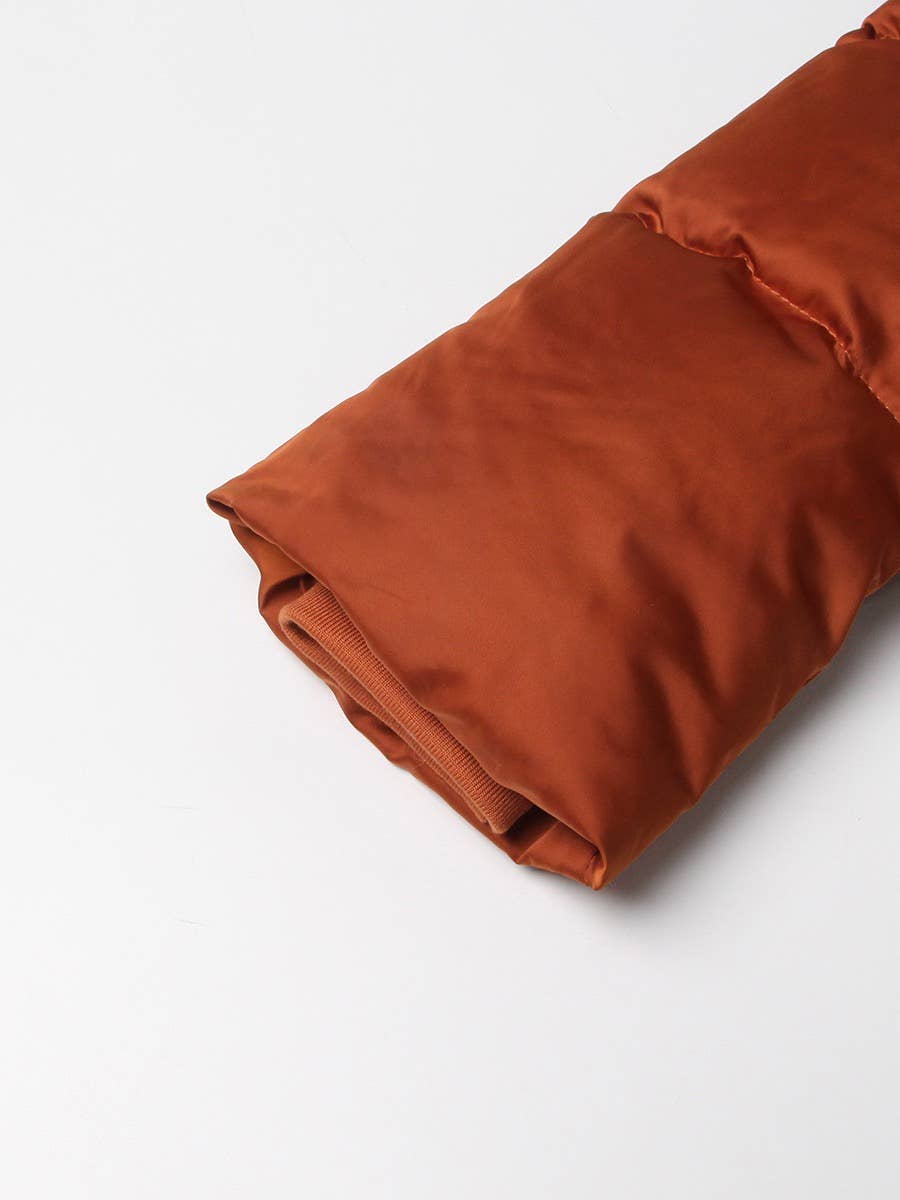 Alaranjado Jaqueta Puffer com Pelúcia e Ombreiras Feminina JK004 para venda a revendedores na Faire17