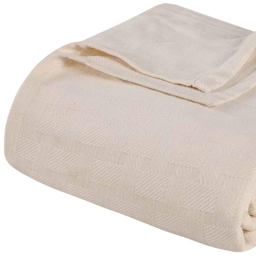 HomeRoots – wholesale Prydnadsfilt – Tvilling Elfenbensvit Bomullskorgfläta Geometrisk Filt4